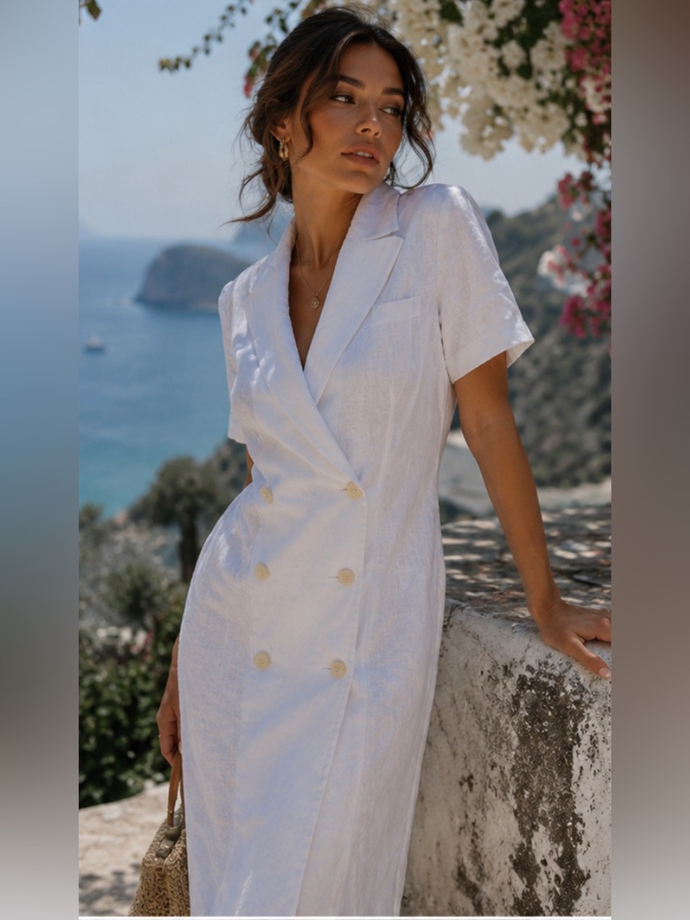 Lauren Ralph Lauren vintage double-breasted white linen resortwear coat dress